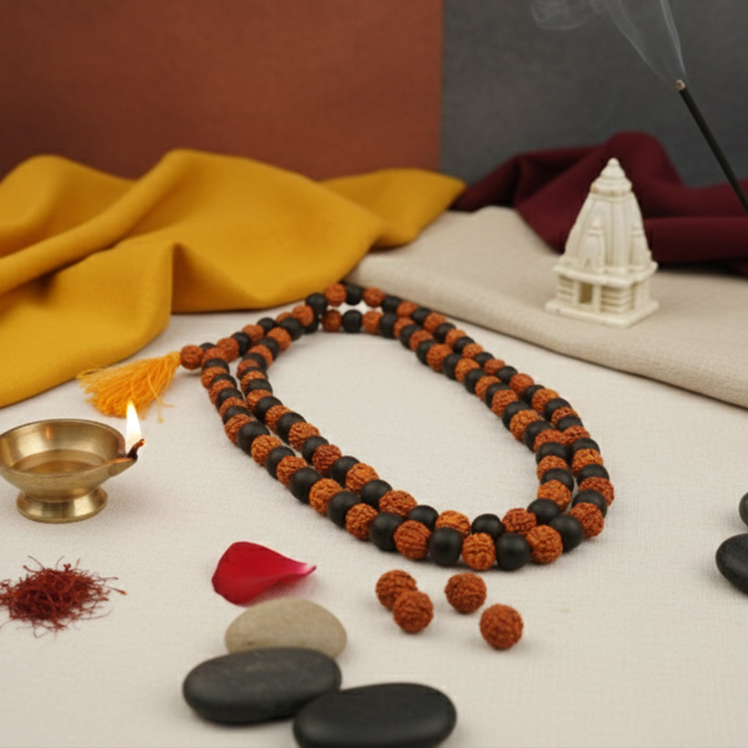 Rudraksha Karungali Mala (108+1 beads)