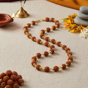 7MM Rudraksha Mala Gold Plated (54 beads)