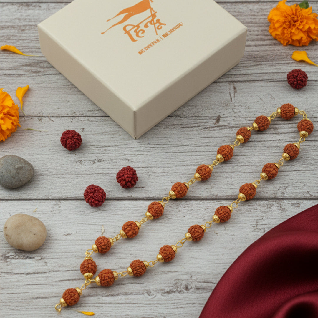 7MM Rudraksha Mala Gold Plated (54 beads)
