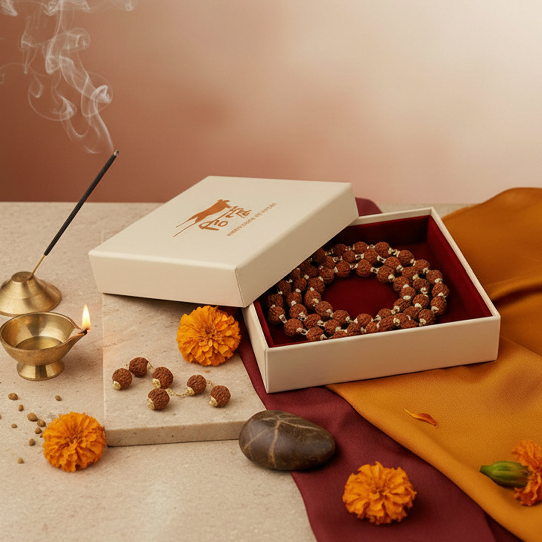 Rudraksha Cap Mala with Silver Polish (54 beads)