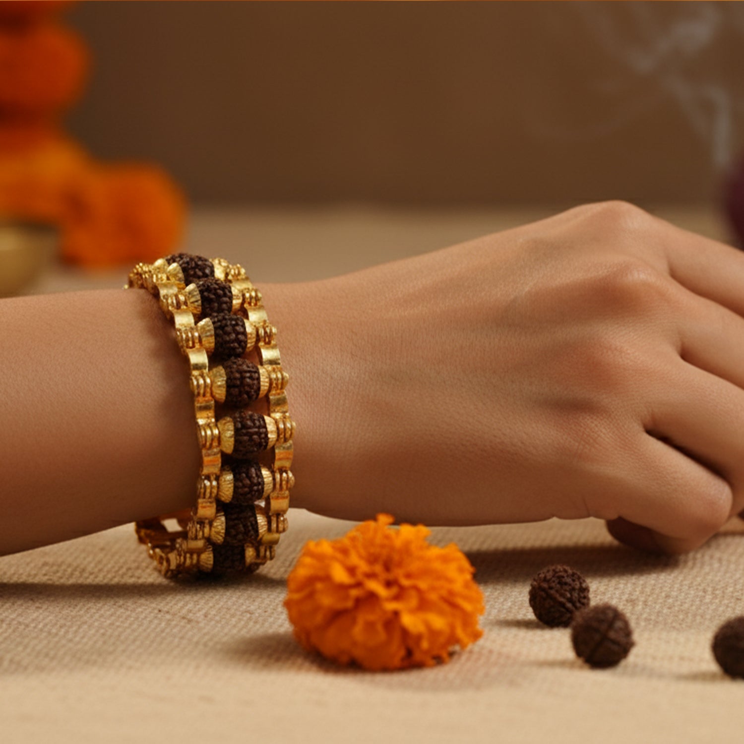 Rudraksha Bracelet Golden Polish (24 beads)