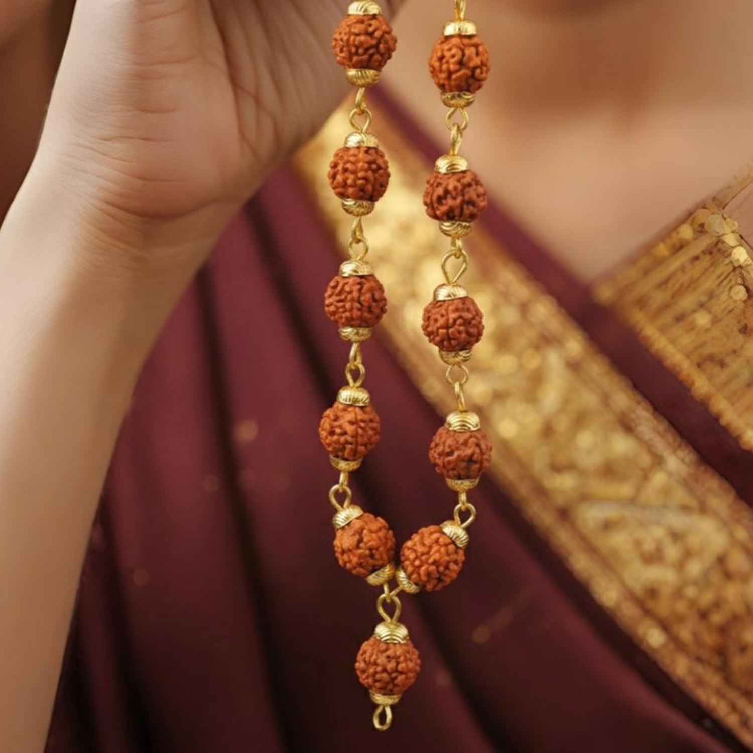 7MM Rudraksha Mala Gold Plated (54 beads)
