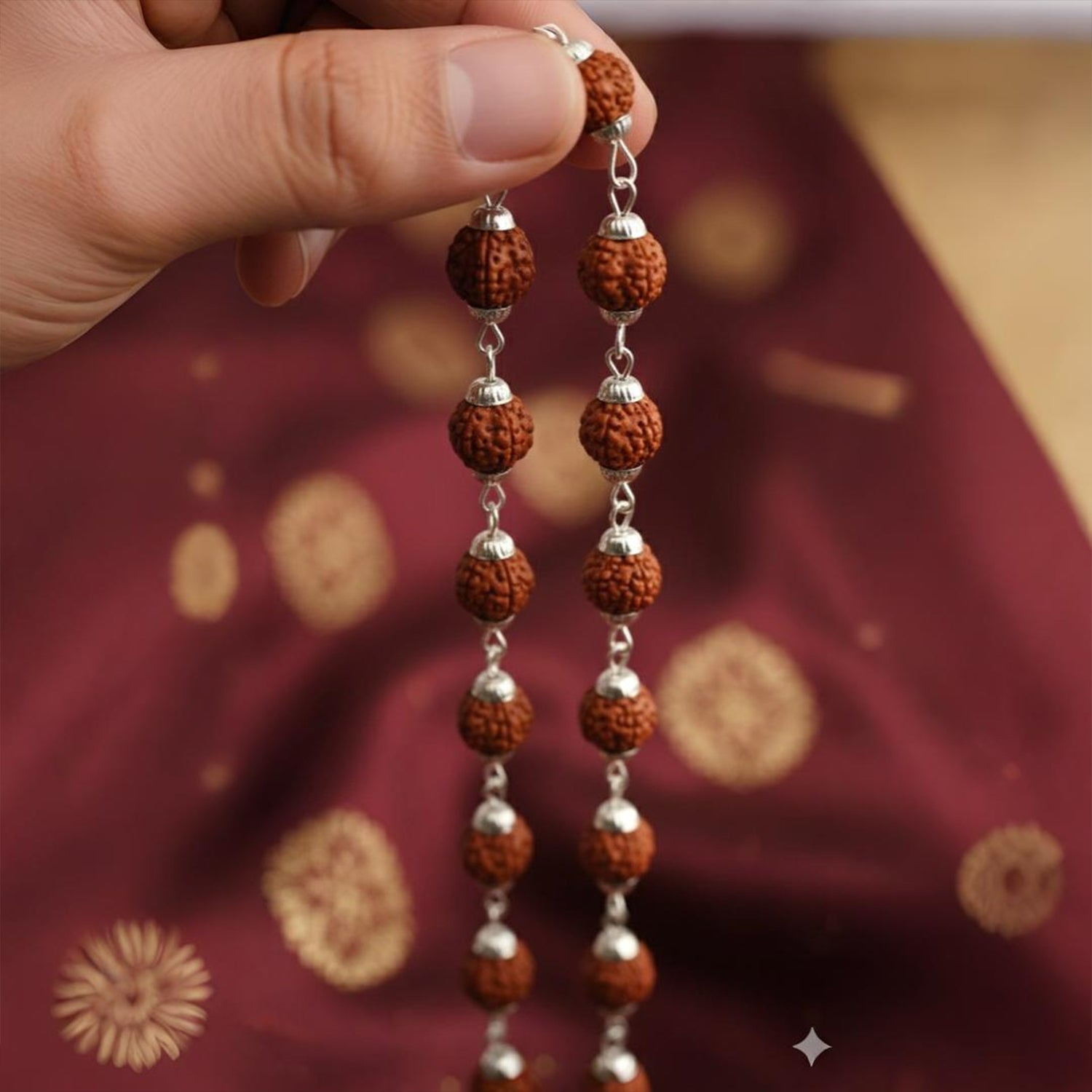 Rudraksha Cap Mala with Silver Polish (54 beads)